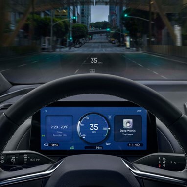 2026 Honda Prologue Elite interior, featuring the head-up display at night.