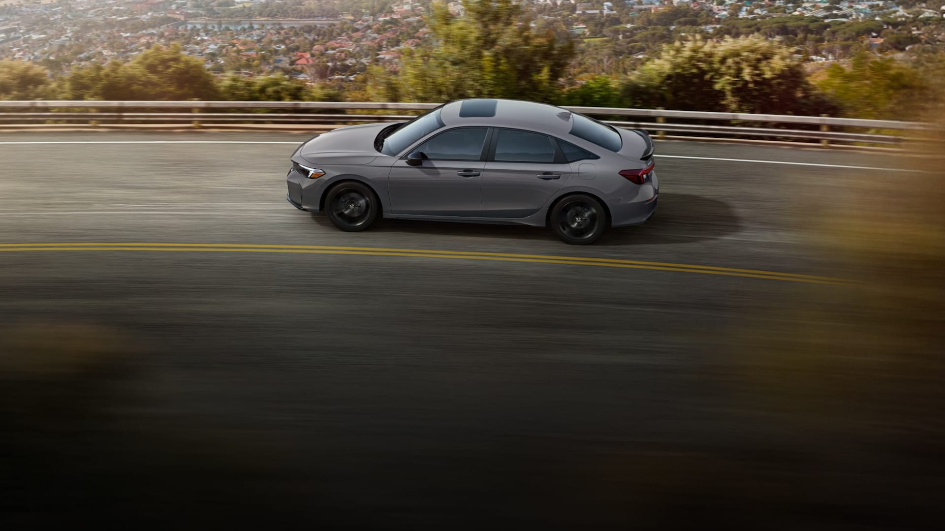 2026 Honda Civic Si Sedan shown in Platinum White Pearl, Rallye Red, Crystal Black Pearl and Urban Gray Pearl.
