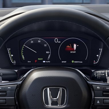 Interior detail of 2026 CR-V e:FCEV in Meteorite Gray Metallic with Black interior showing the Digital Instrument Cluster